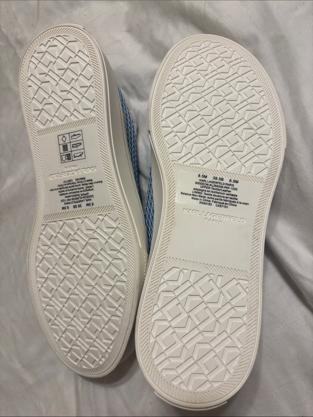 Karl Lagerfeld White and Light Blue Knit Lace-Up Sneakers for Women - Picture 7 of 7